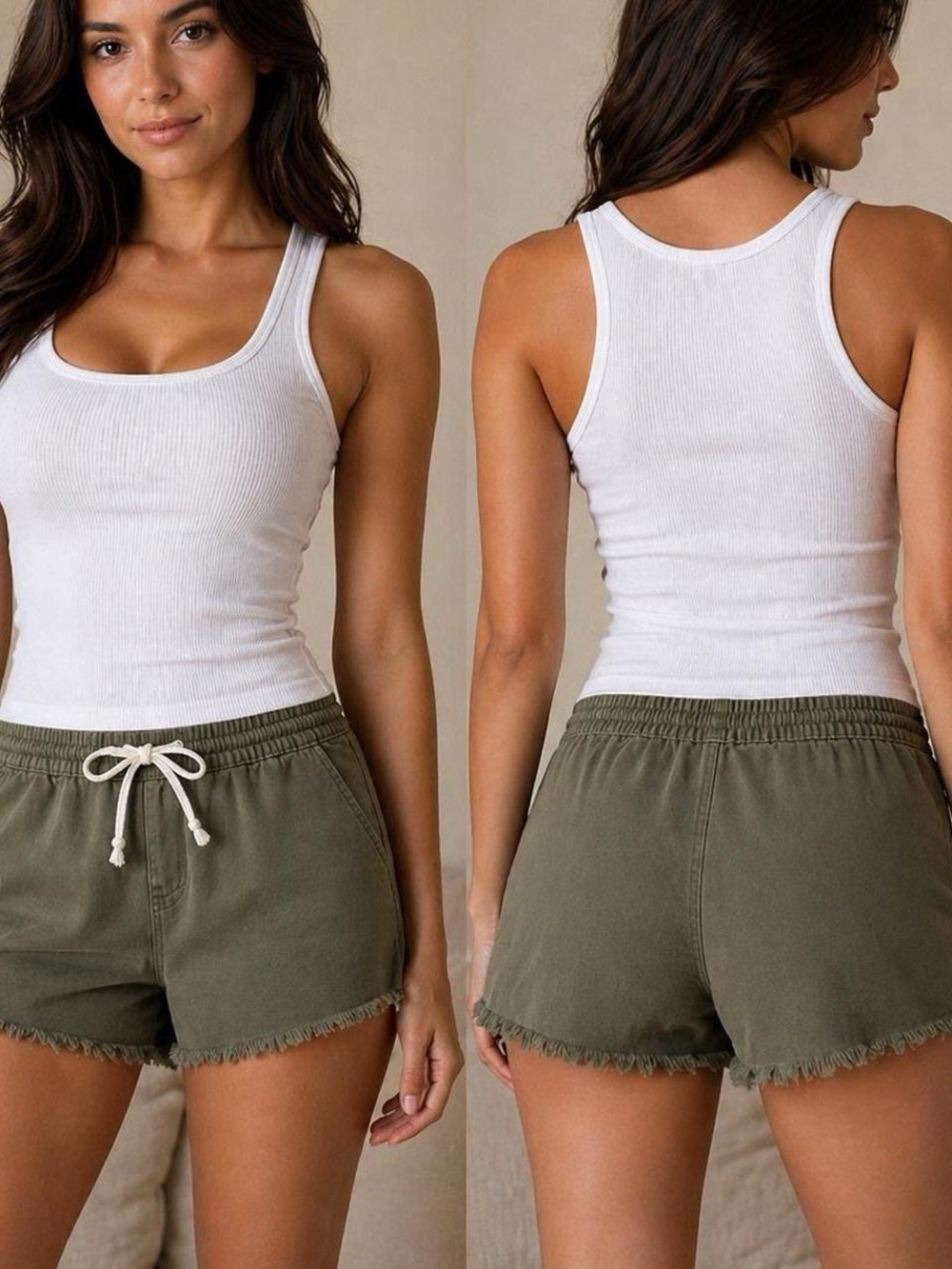 aerie Olive Green Frayed Hem  Shorts